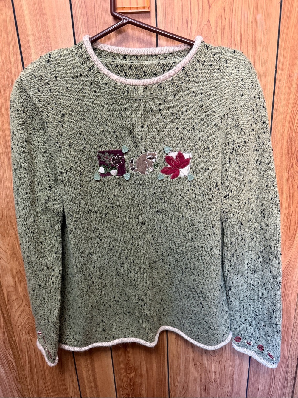 Christopher & Banks Green Outdoor Fall squirrel Crewneck sweater